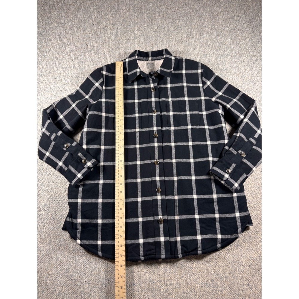 J.Crew Plaid Sherpa Lined Flannel Men's Shacket Black White Size XSmall - Picture 4 of 5